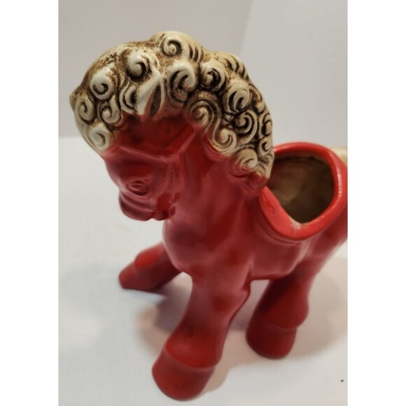 Vintage Shawnee Pottery Red Pony w/Curly Mane/Tail Planter 8" Tall by 9.5" Long - Picture 9 of 14